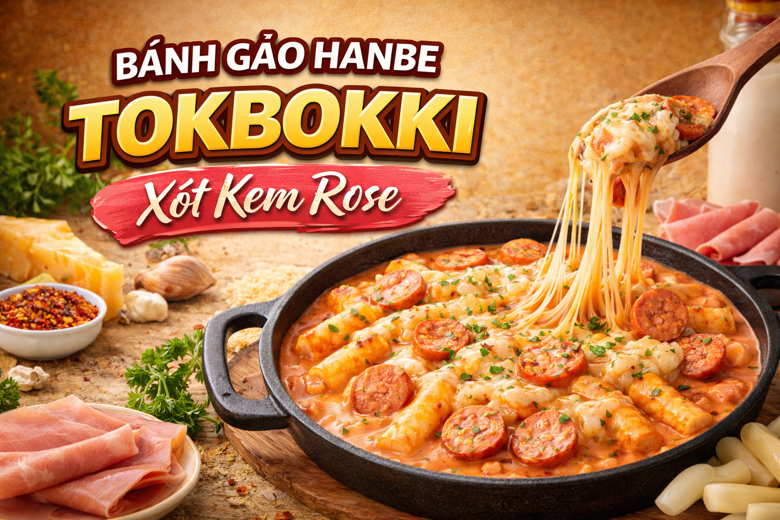 Bánh gạo Hàn Quốc Tokbokki Xốt Kem Rose