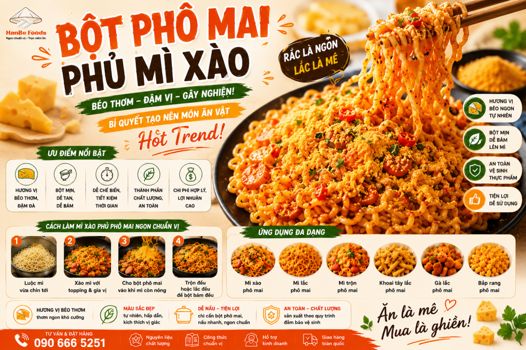 Bột phô mai phủ mì xào