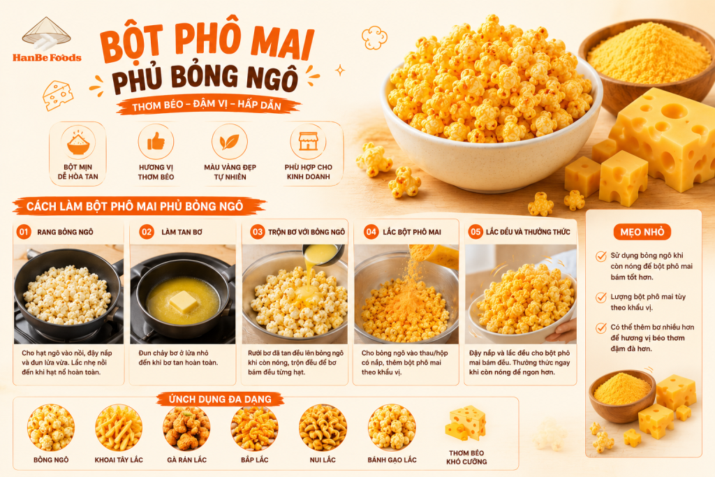 Cách làm bột phô mai phủ bỏng ngô