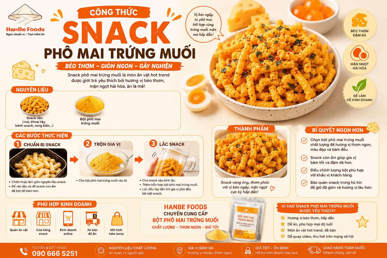 Công thức snack phô mai trứng muối