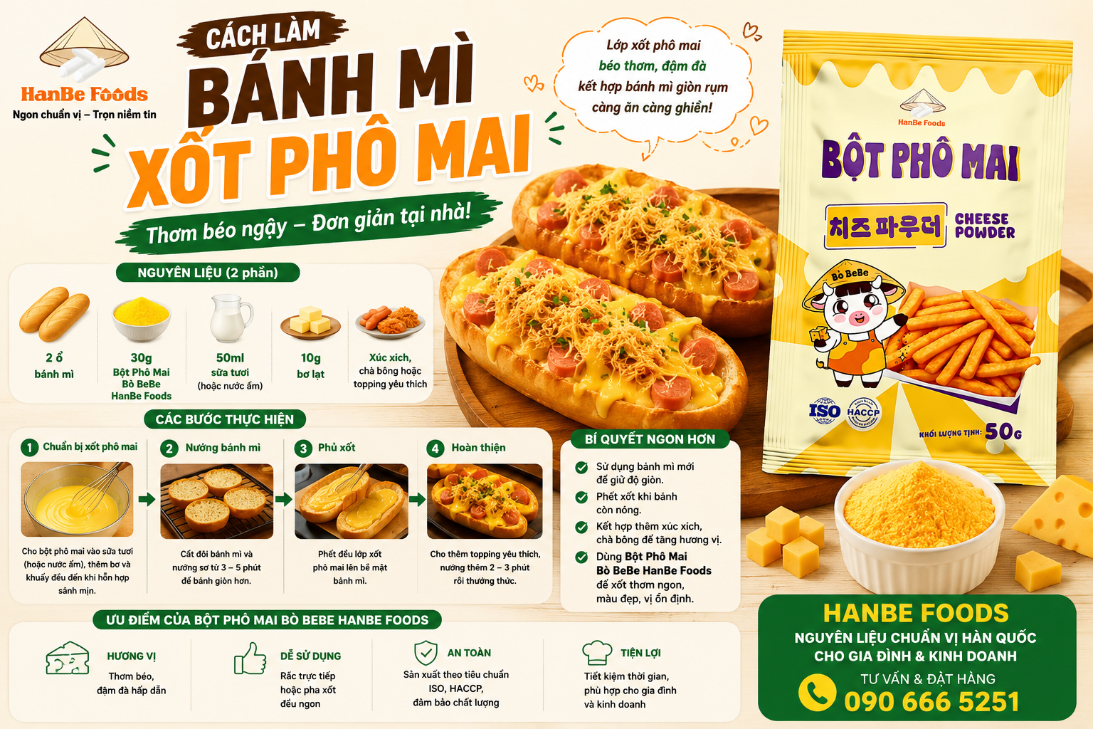 Cách làm bánh mì xốt phô mai