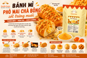 Bánh mì phô mai chà bông sốt trứng muối