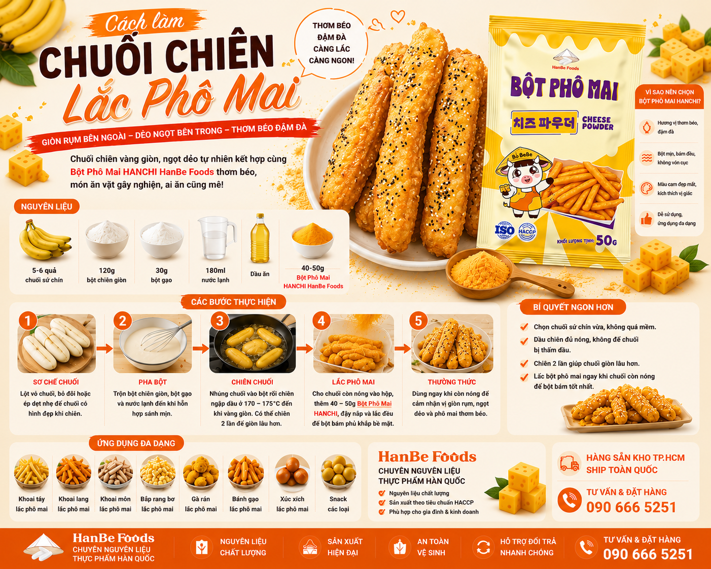 Cách làm chuối chiên lắc phô mai