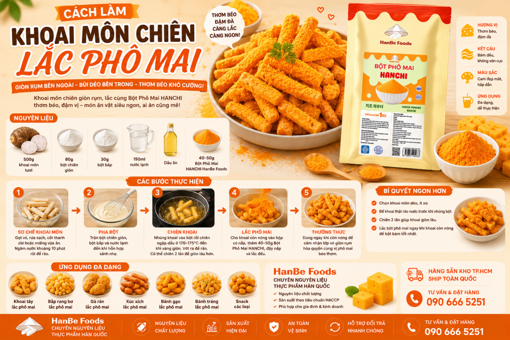 Cách làm khoai môn chiên lắc phô mai