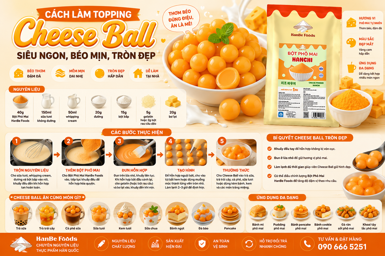 Cách làm topping cheese ball